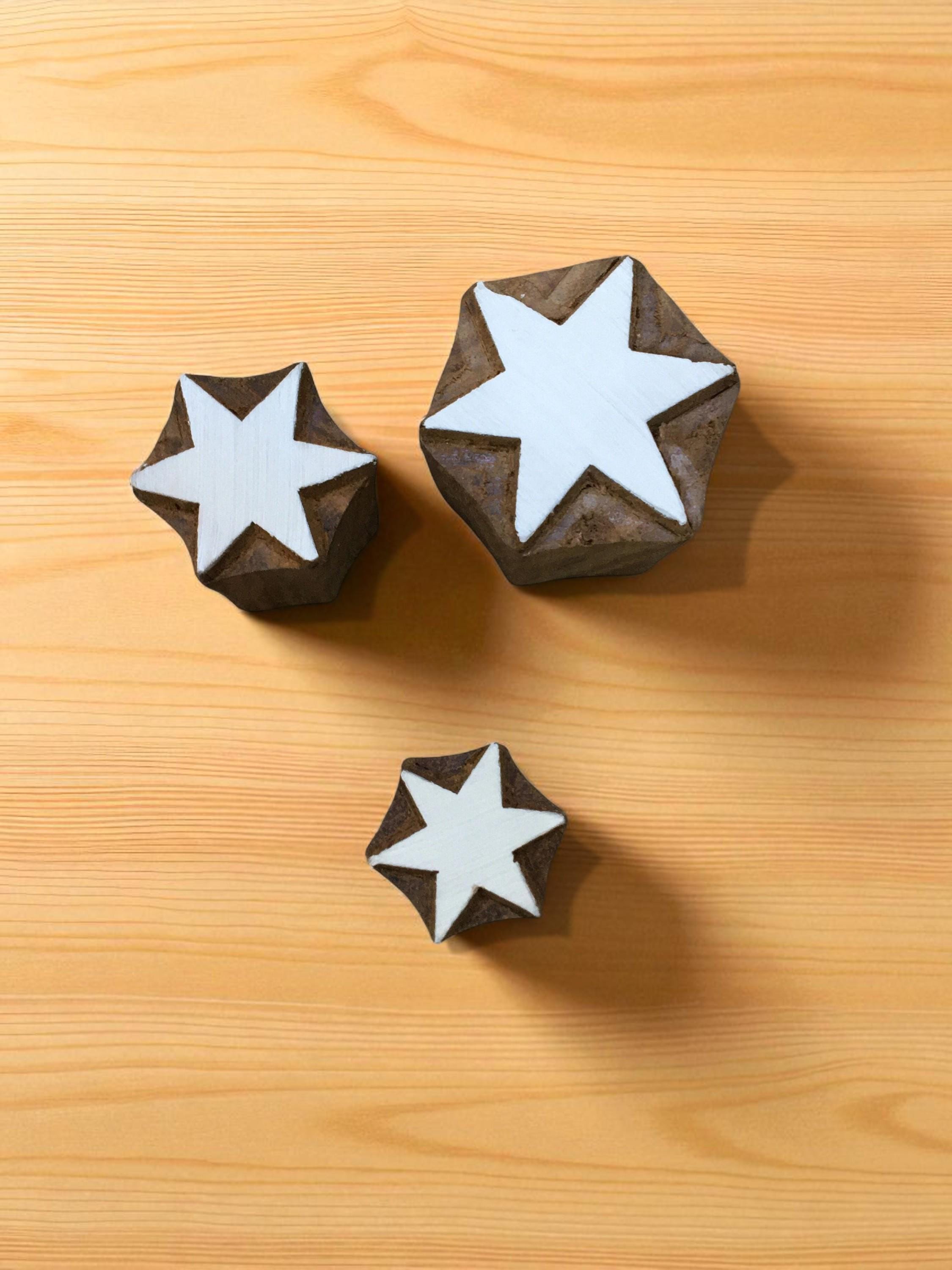 Star Wooden Printing Block: Indian Floral Carved Stamp