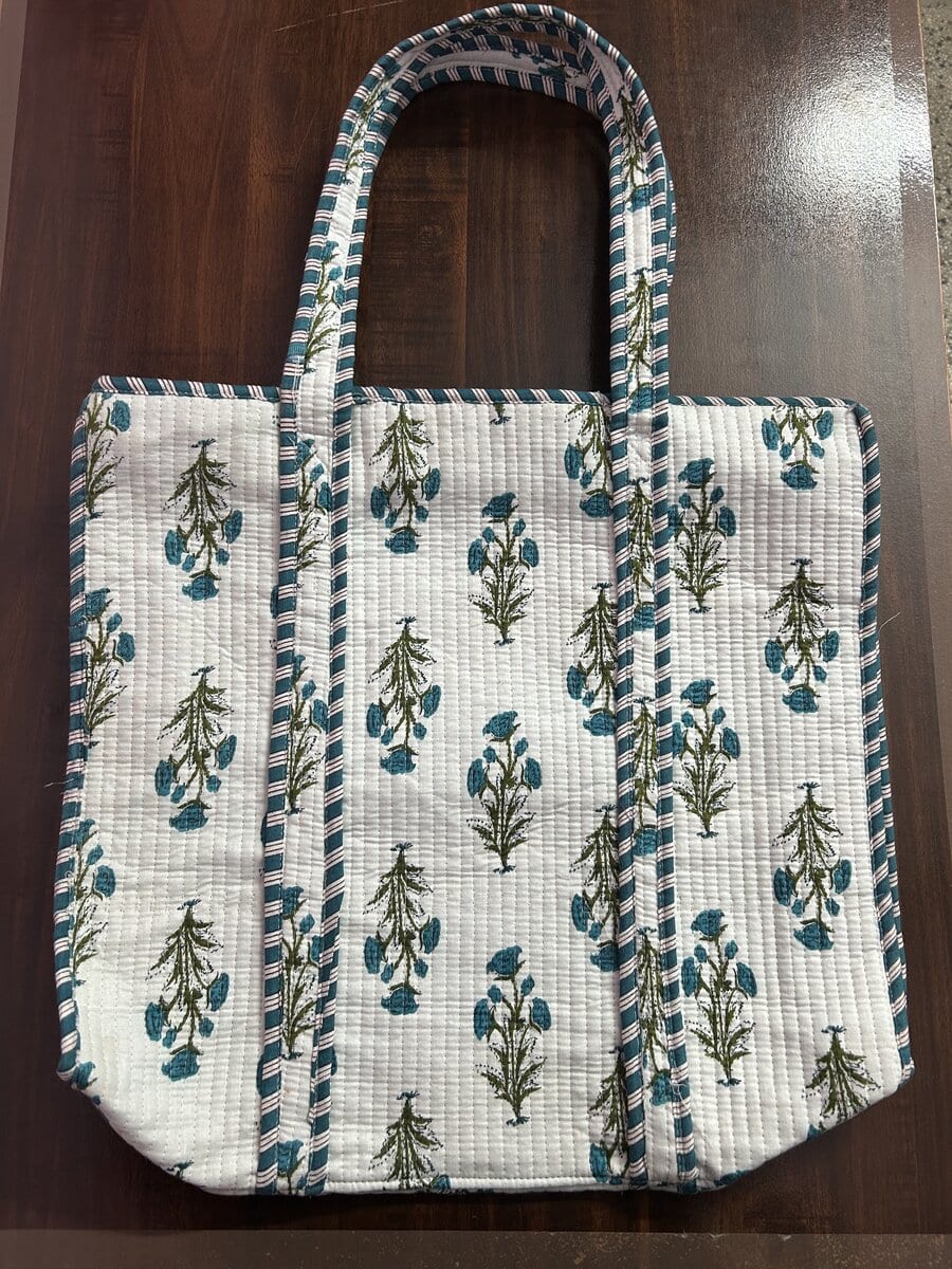 Jaipuri Mughal Motif Kantha Tote · Teal