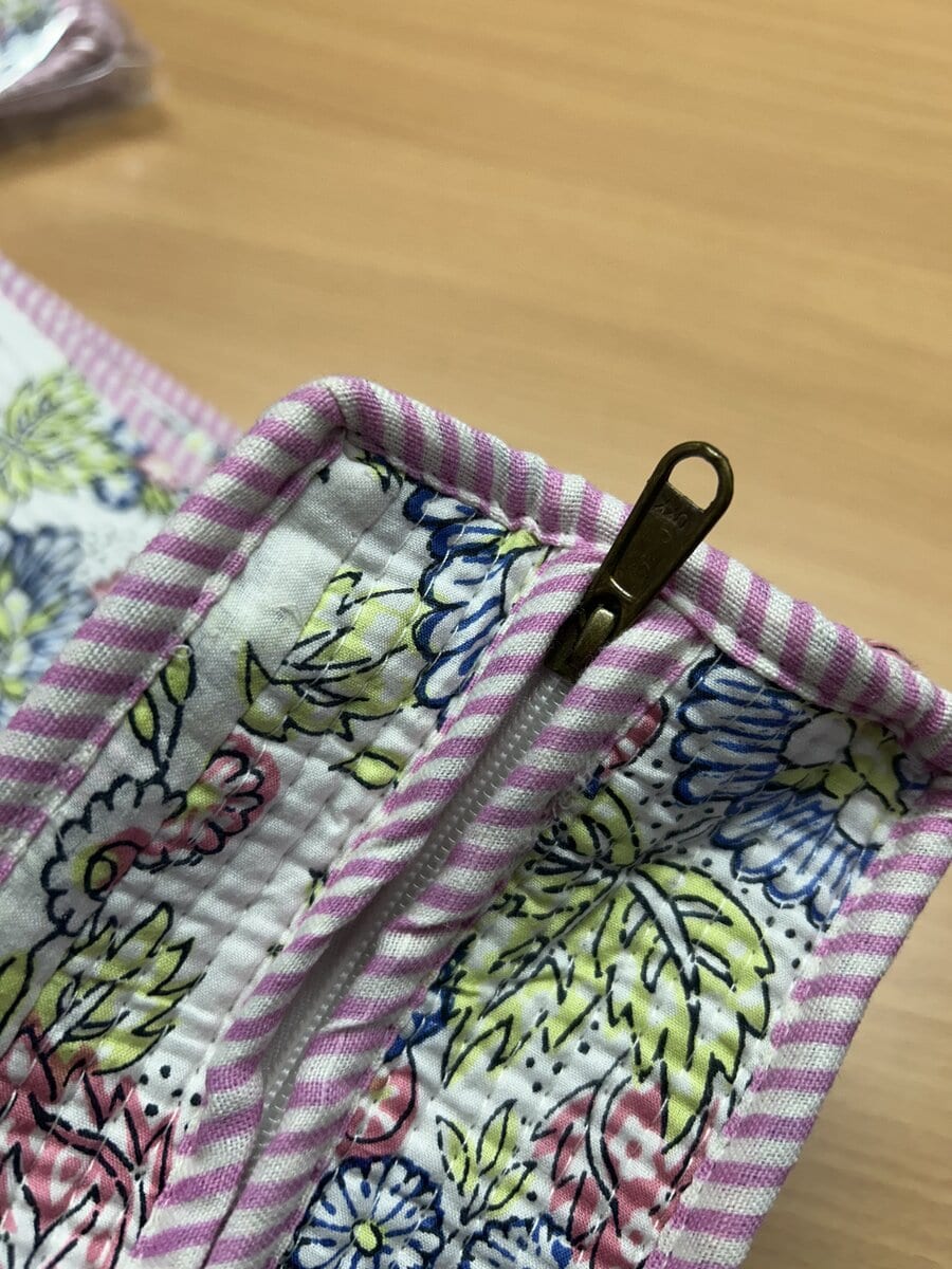 Jaipuri Pink Multi-Floral Kantha Tote with Matching Pouch