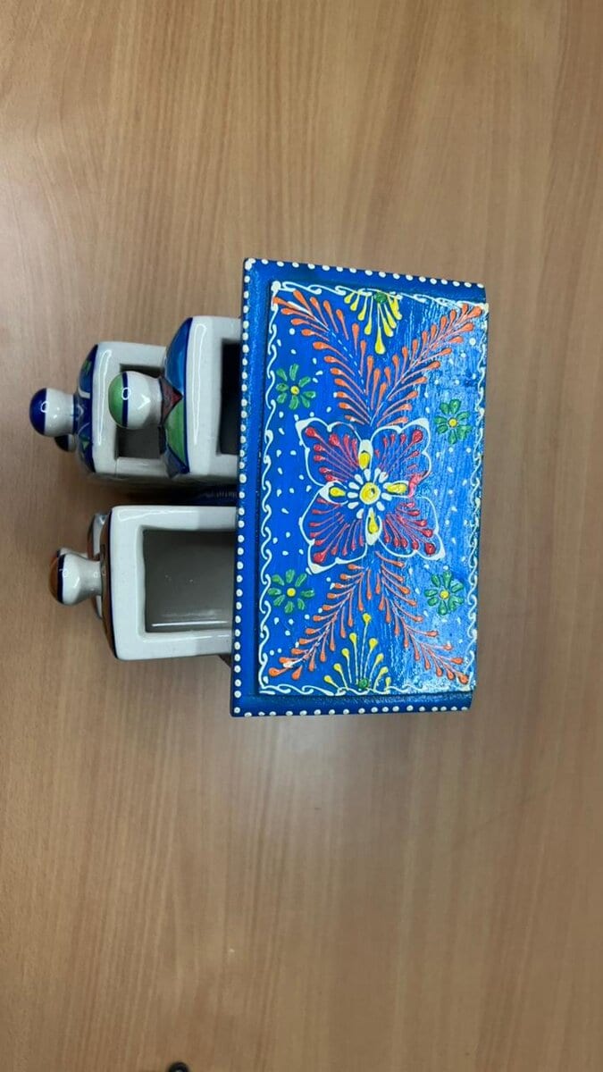 Six Drawer Painted Wood and Ceramic Mini Chest