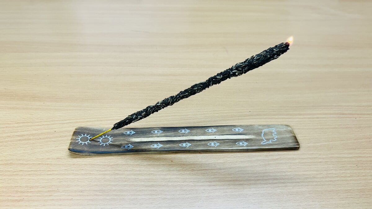 Flat Sheesham Agarbatti Stand with Painted Sun & Eye Motifs
