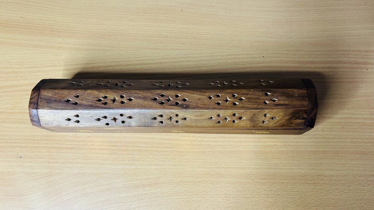 Sheesham Coffin Incense Box with Brass Elephant Inlay & Ash Drawer