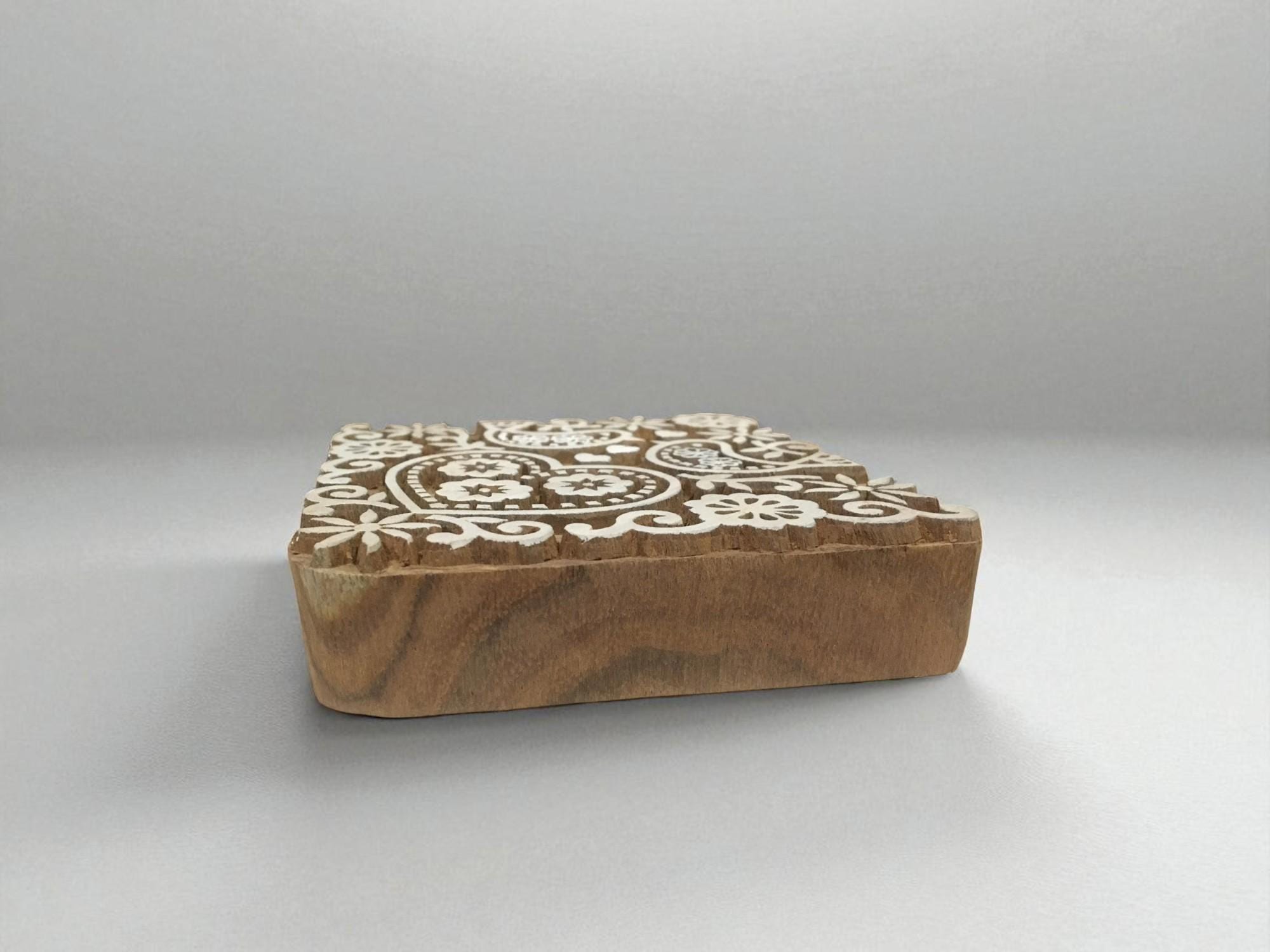 Carved Indian Wood Printing Block Stamp, Mandala Design