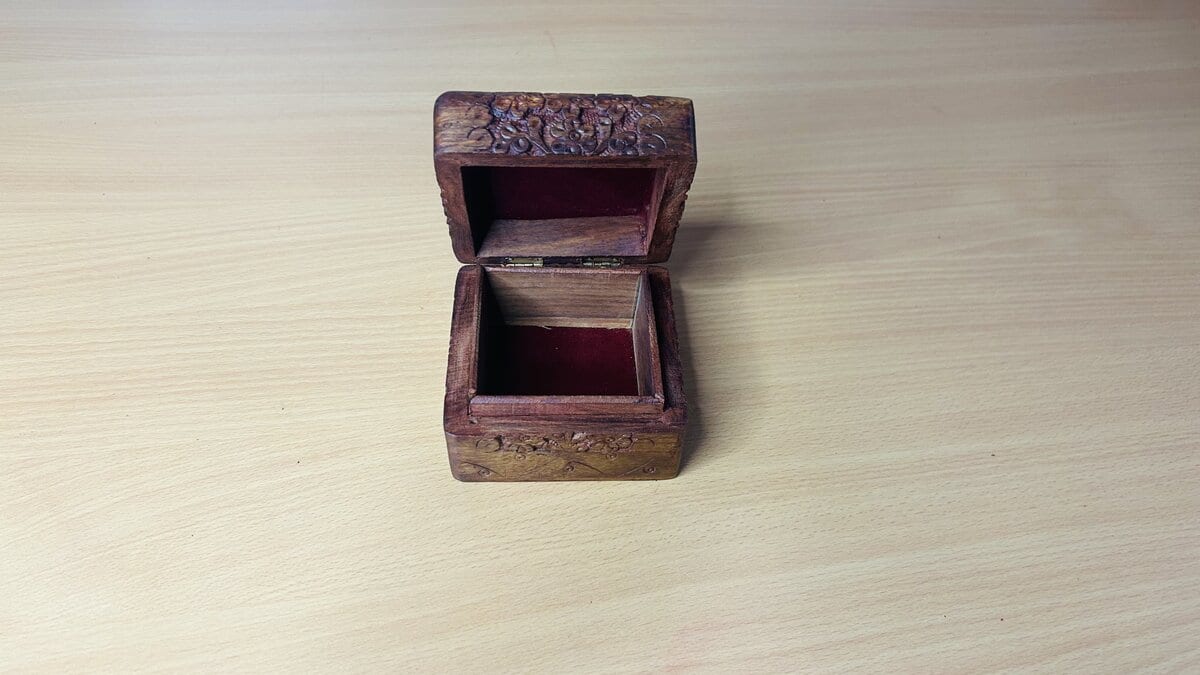 Hand-Carved Floral Sheesham Trinket Box (Velvet-Lined)