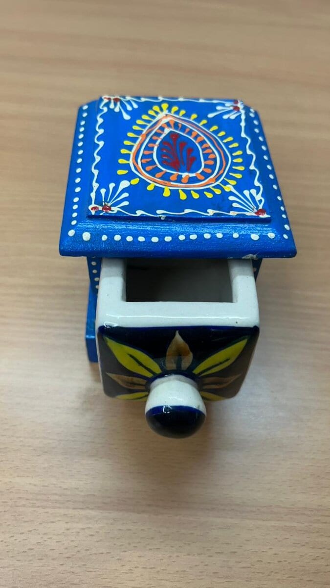 Single Drawer Painted Wood and Ceramic Mini Chest