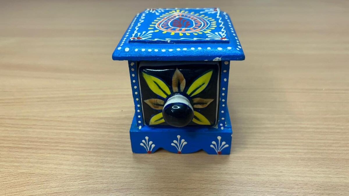 Single Drawer Painted Wood and Ceramic Mini Chest