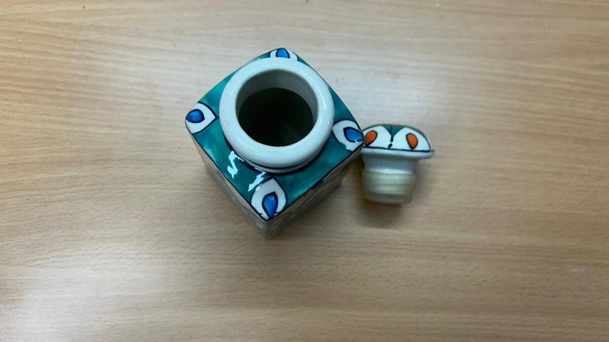 Hand Painted Square Ceramic Jar with Lid · Teal Mughal Motif