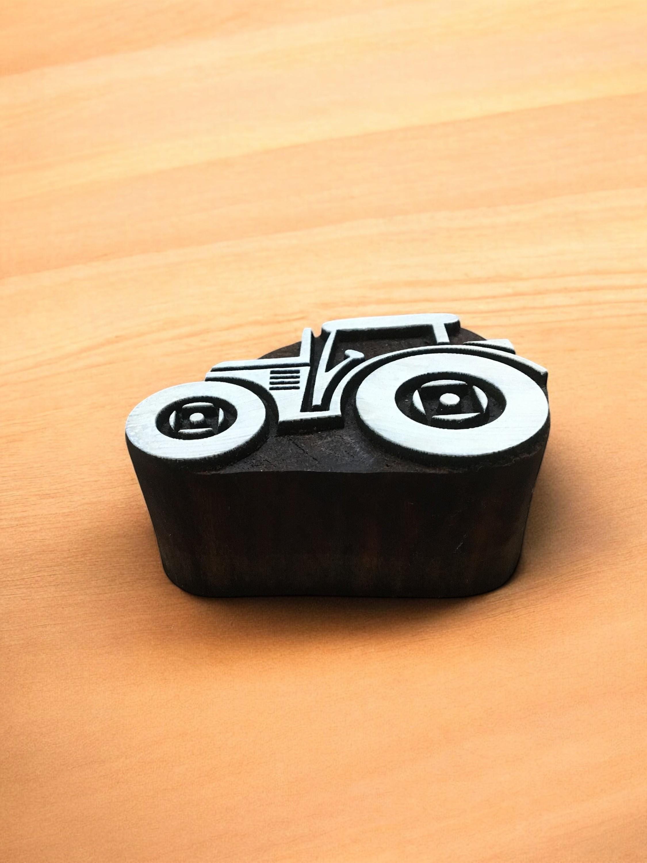 Christmas Farmyard Tractor, hand carved Indian wood printing block; textile stamp; pottery stamp,