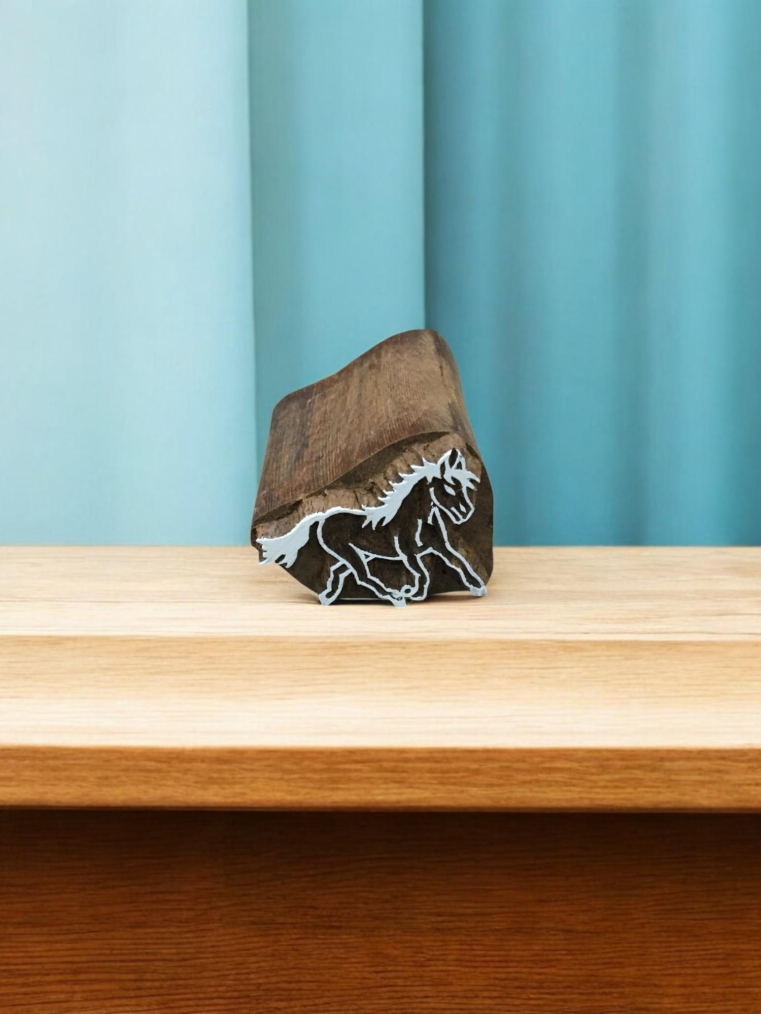 Running Horse Printing Block: Hand Carved Indian Textile Stamp