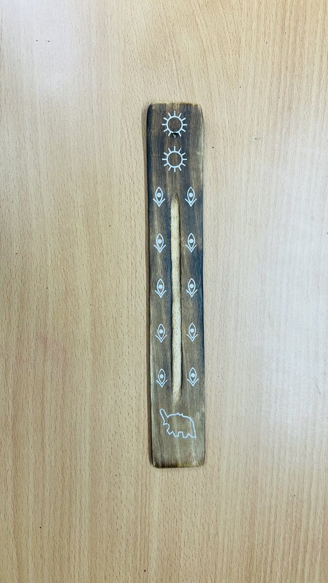 Flat Sheesham Agarbatti Stand with Painted Sun & Eye Motifs