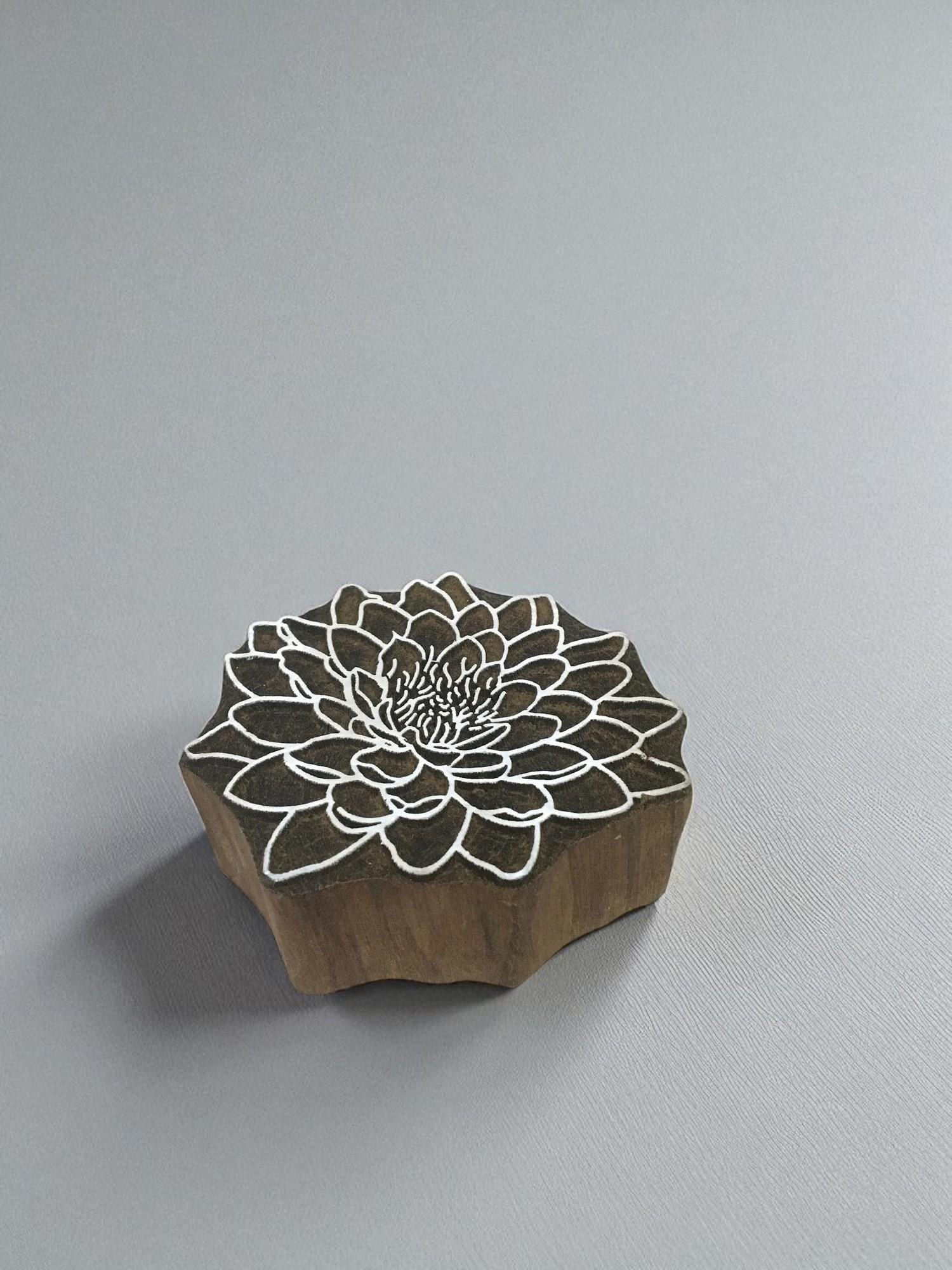 Fair Trade Carved Indian Wood Printing Block Stamp, Mandala Design (10cm)