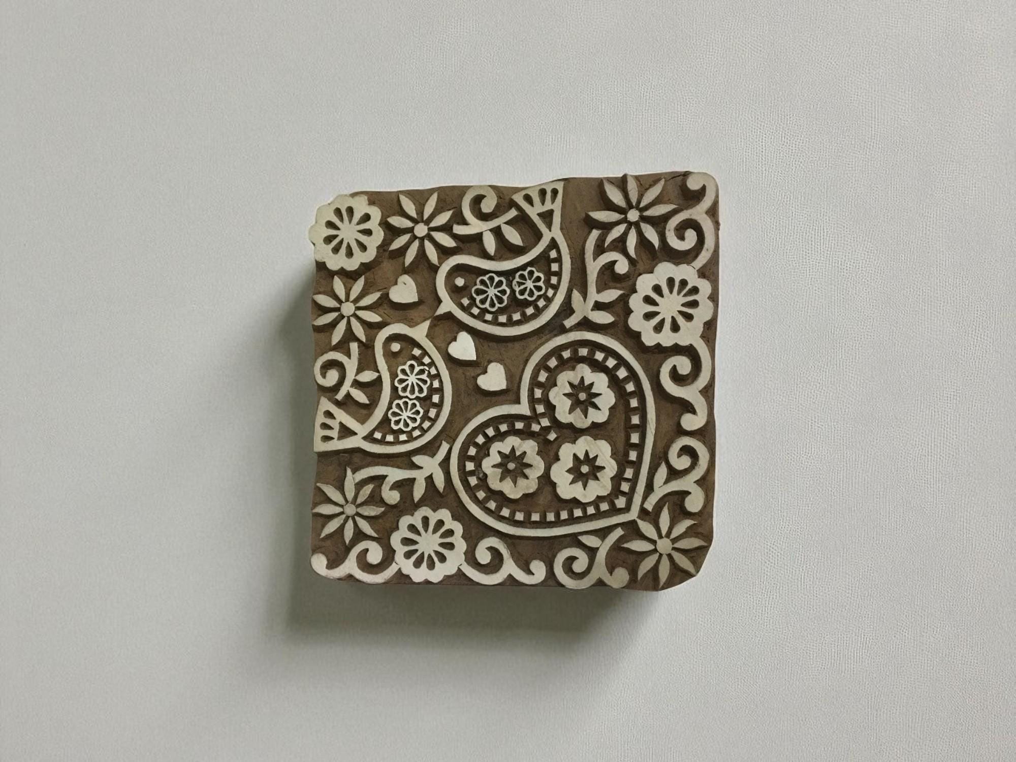 Carved Indian Wood Printing Block Stamp, Mandala Design