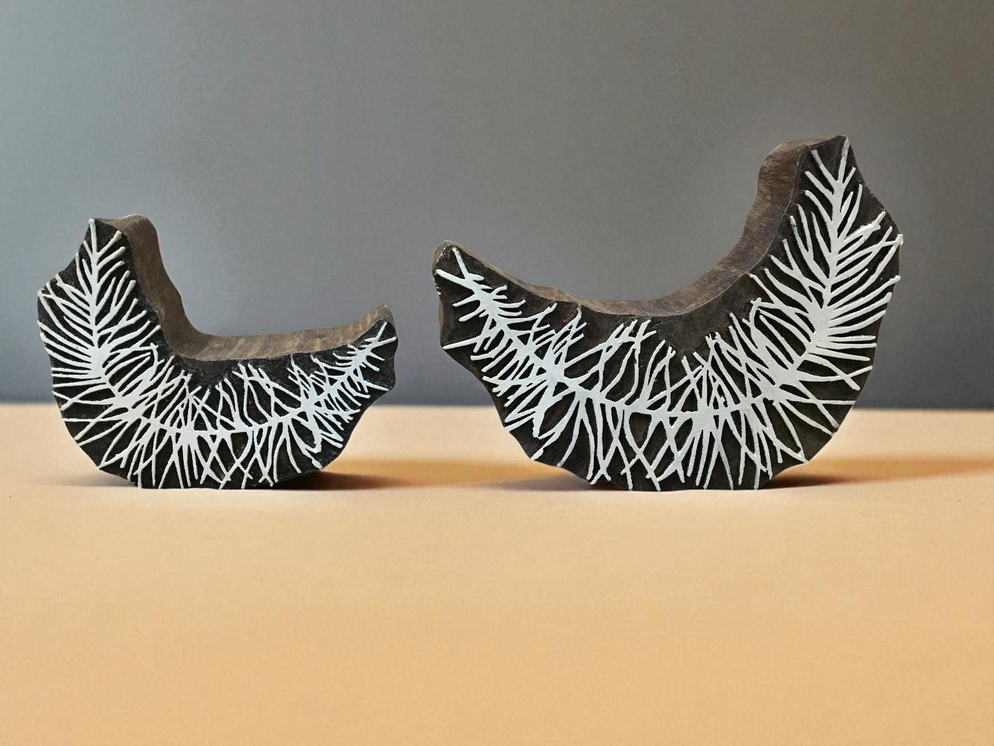 Curly Feather,  hand carved Indian wood printing block; textile stamp; pottery stamp,