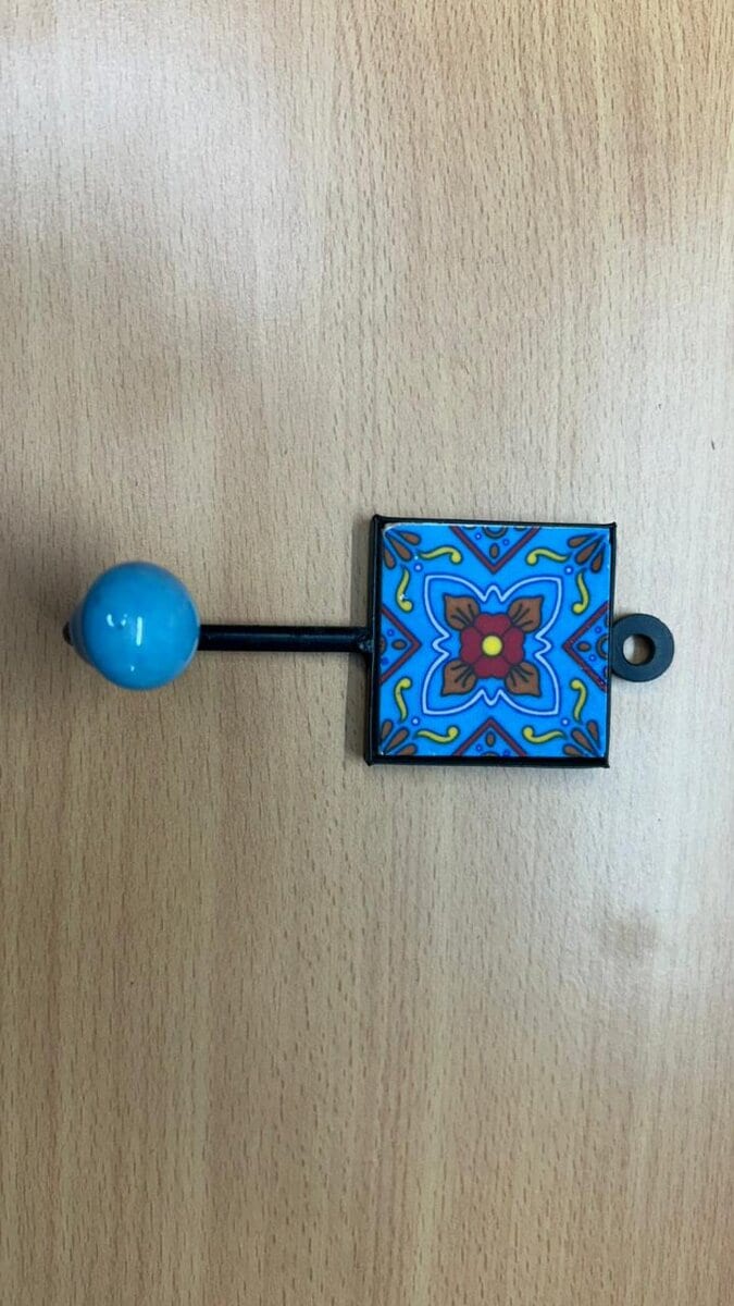 Wall Hook with Square Ceramic Tile · Turquoise Knob