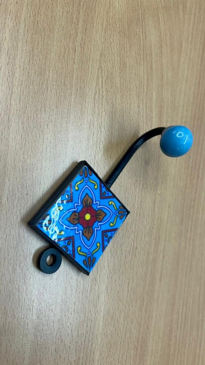 Wall Hook with Square Ceramic Tile · Turquoise Knob