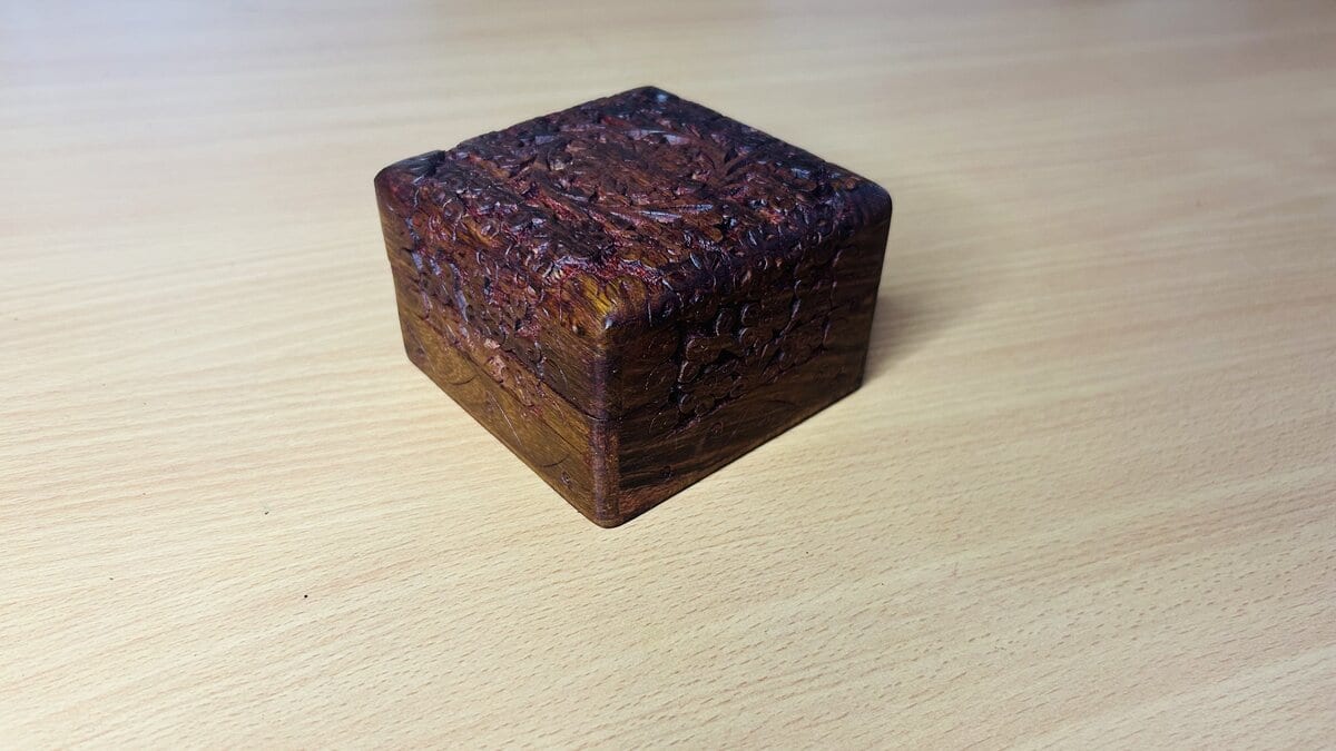 Hand-Carved Floral Sheesham Trinket Box (Velvet-Lined)
