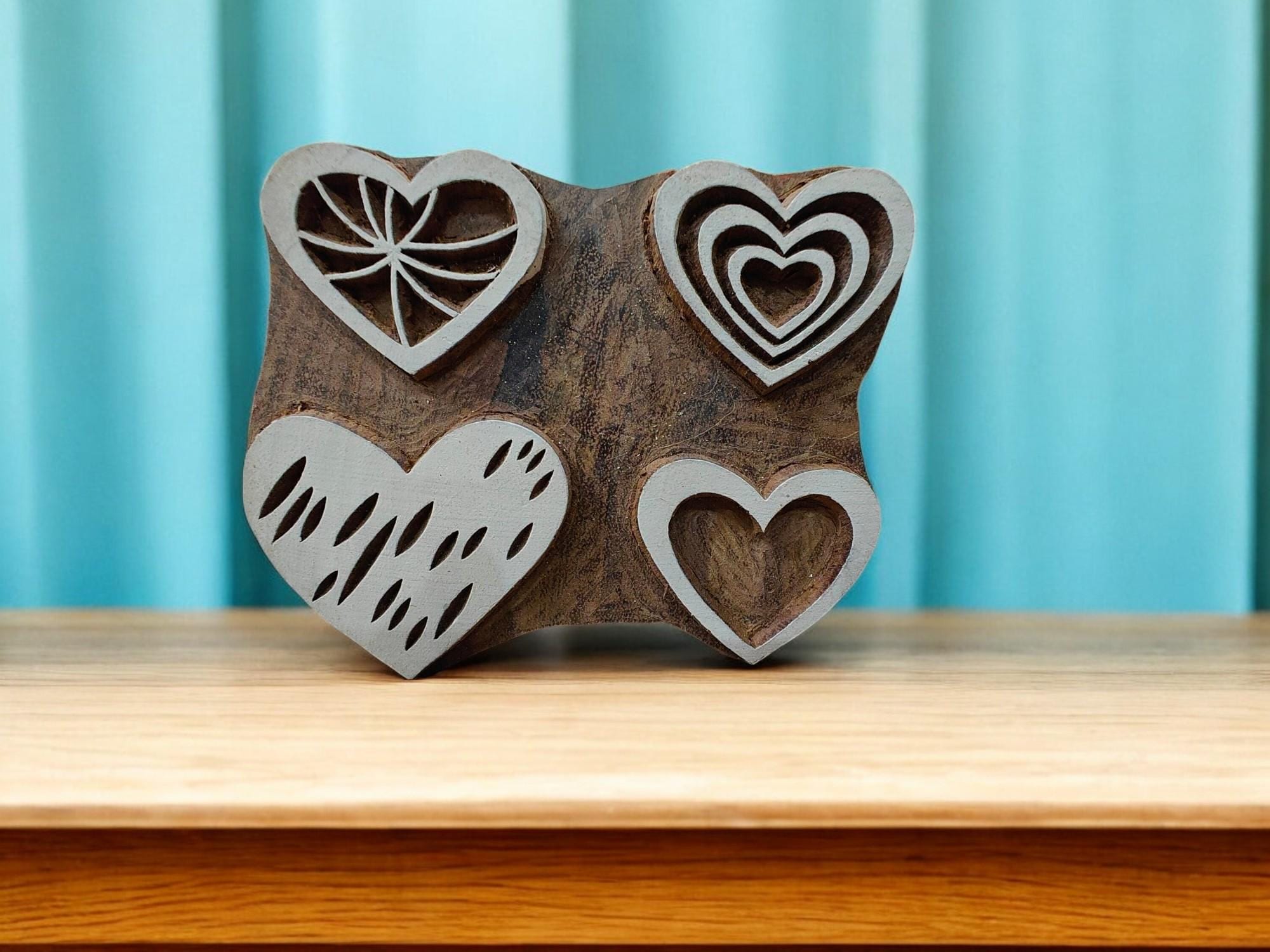 Set Of Hearts pottery stamp ceramic mold scrapbooking tjap batik printing floral carved stamps.