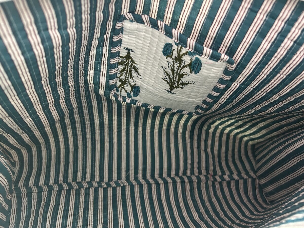 Jaipuri Mughal Motif Kantha Tote · Teal
