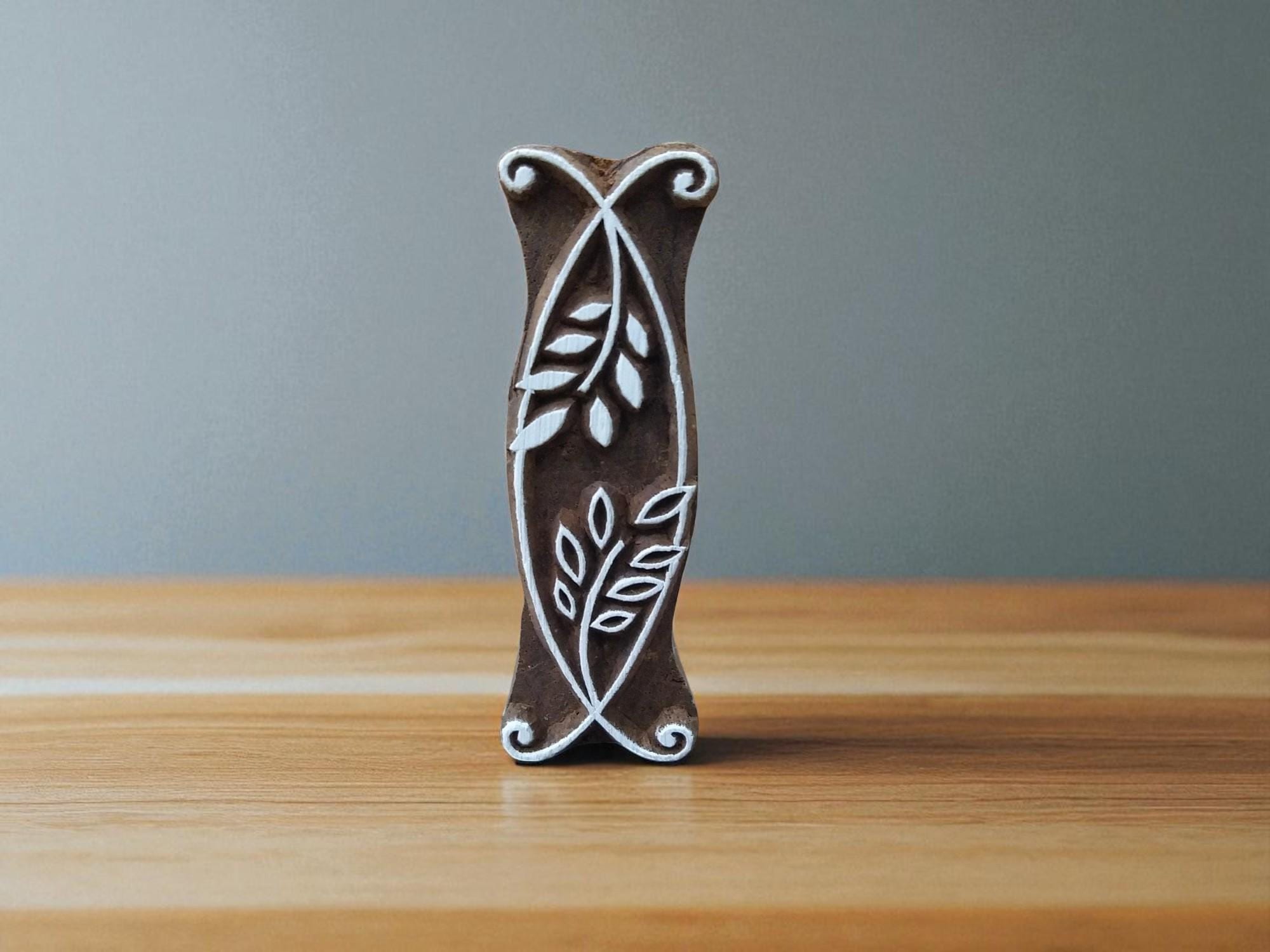 Ornamental Decoration of Leaves,  hand carved Indian wood printing block; textile stamp; pottery stamp,